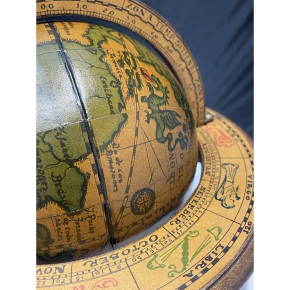 Vintage Wood Old World Globe Desktop Zodiac Astrology  Signs Made in Italy - Picture 8 of 16